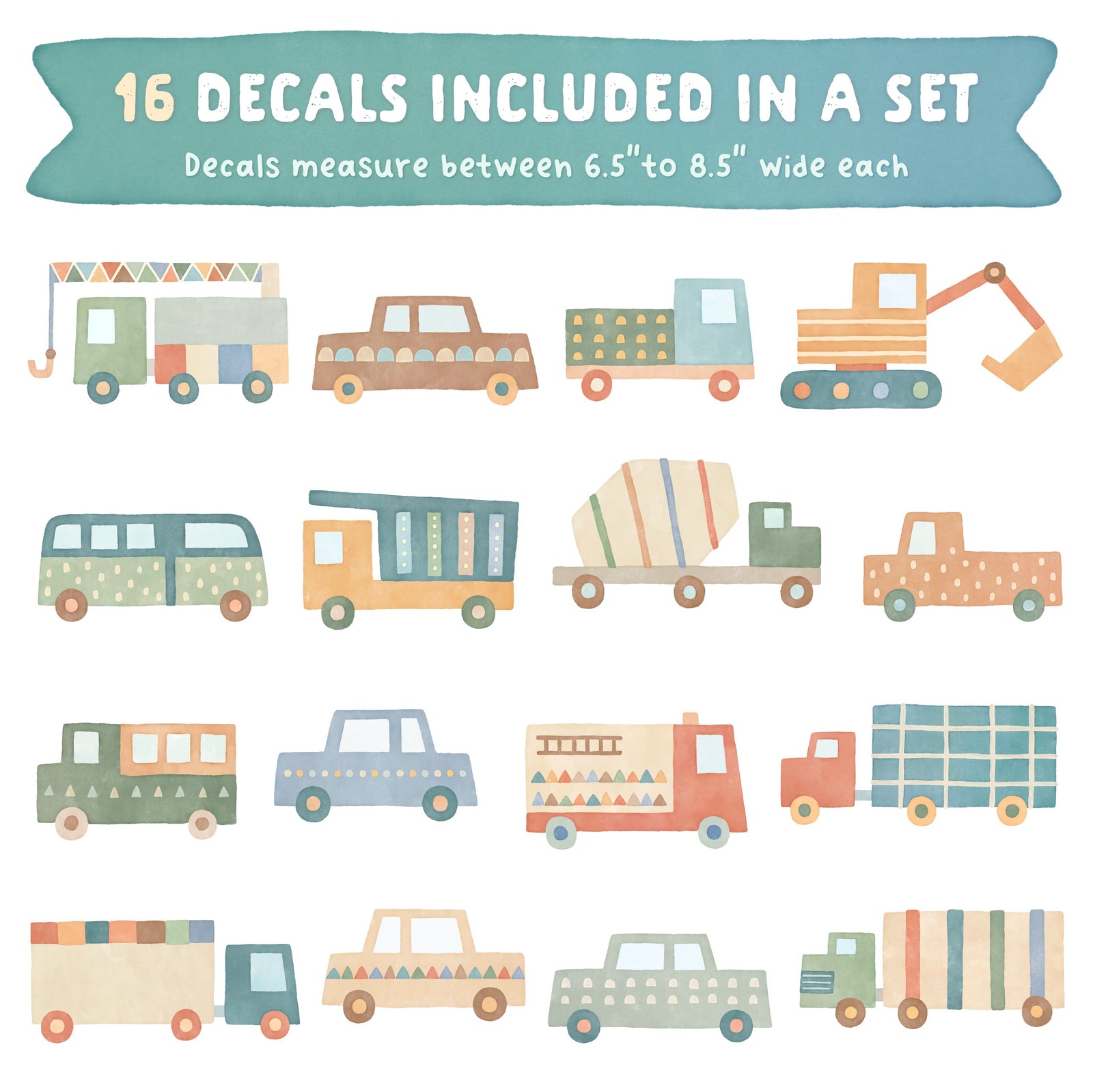 Cars and Construction Vehicle Fabric Wall Decals