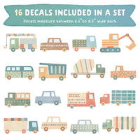 Cars and Construction Vehicle Fabric Wall Decals