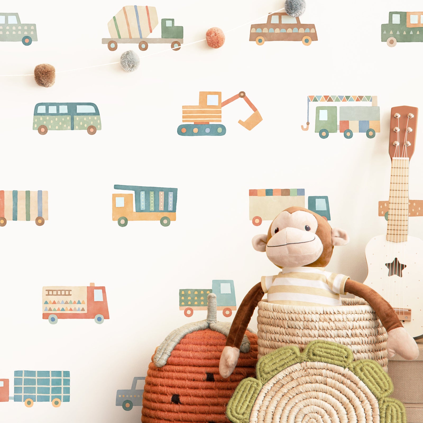 Cars and Construction Vehicle Fabric Peel and Stick Decals for Walls