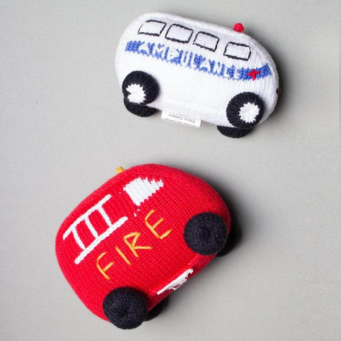 Ambulance + Fire Truck Knit Rattles