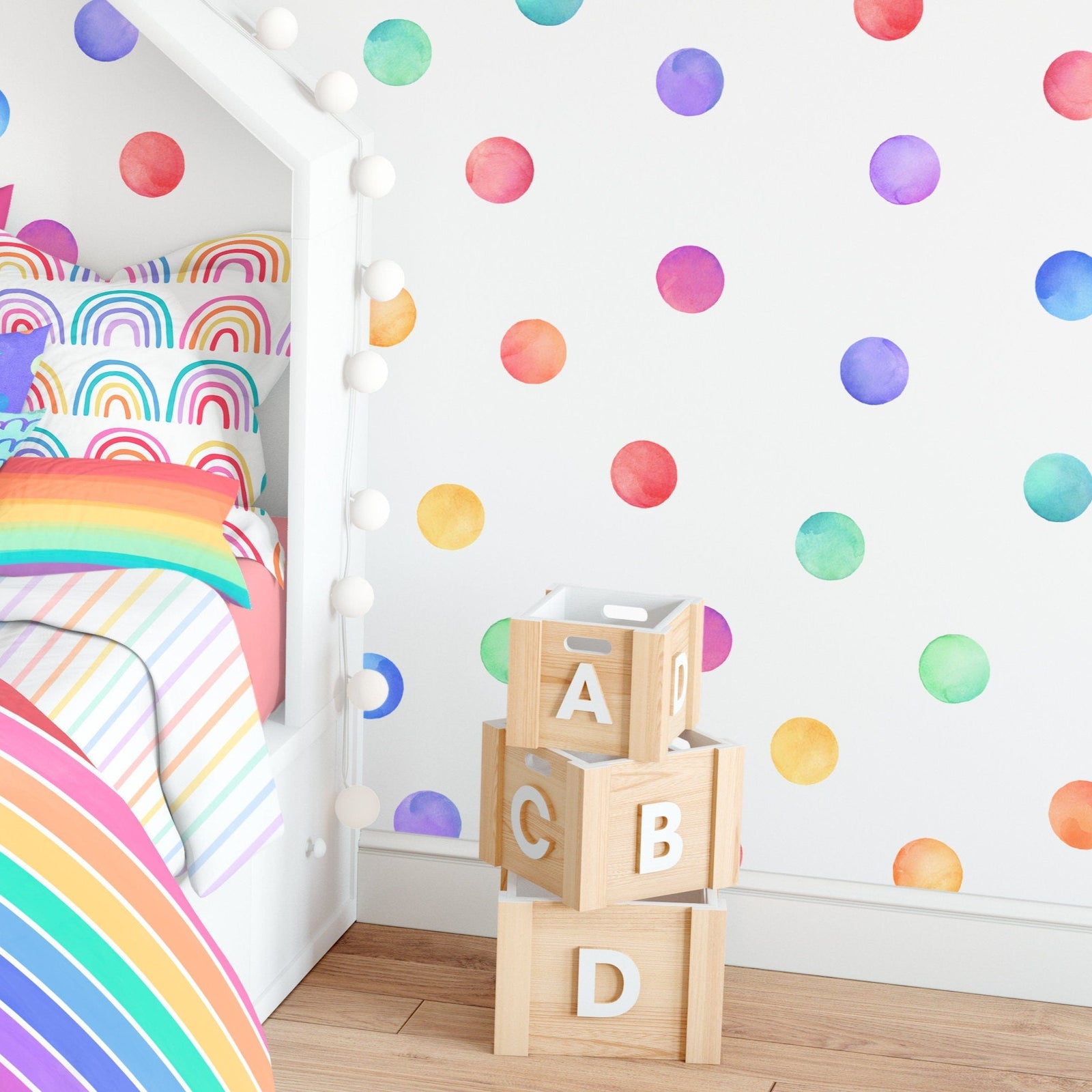 Watercolor Rainbow Dot Wall Decals
