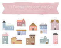 Whimsical Watercolor Village Fabric Wall Decal Set