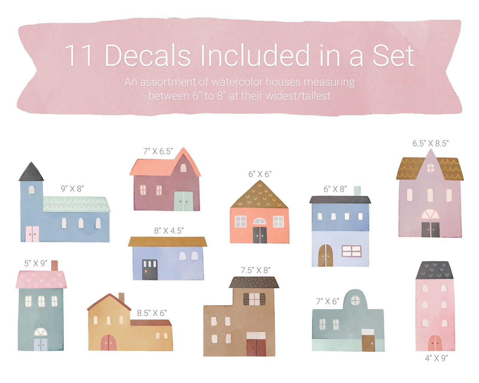 Whimsical Watercolor Village Fabric Wall Decals