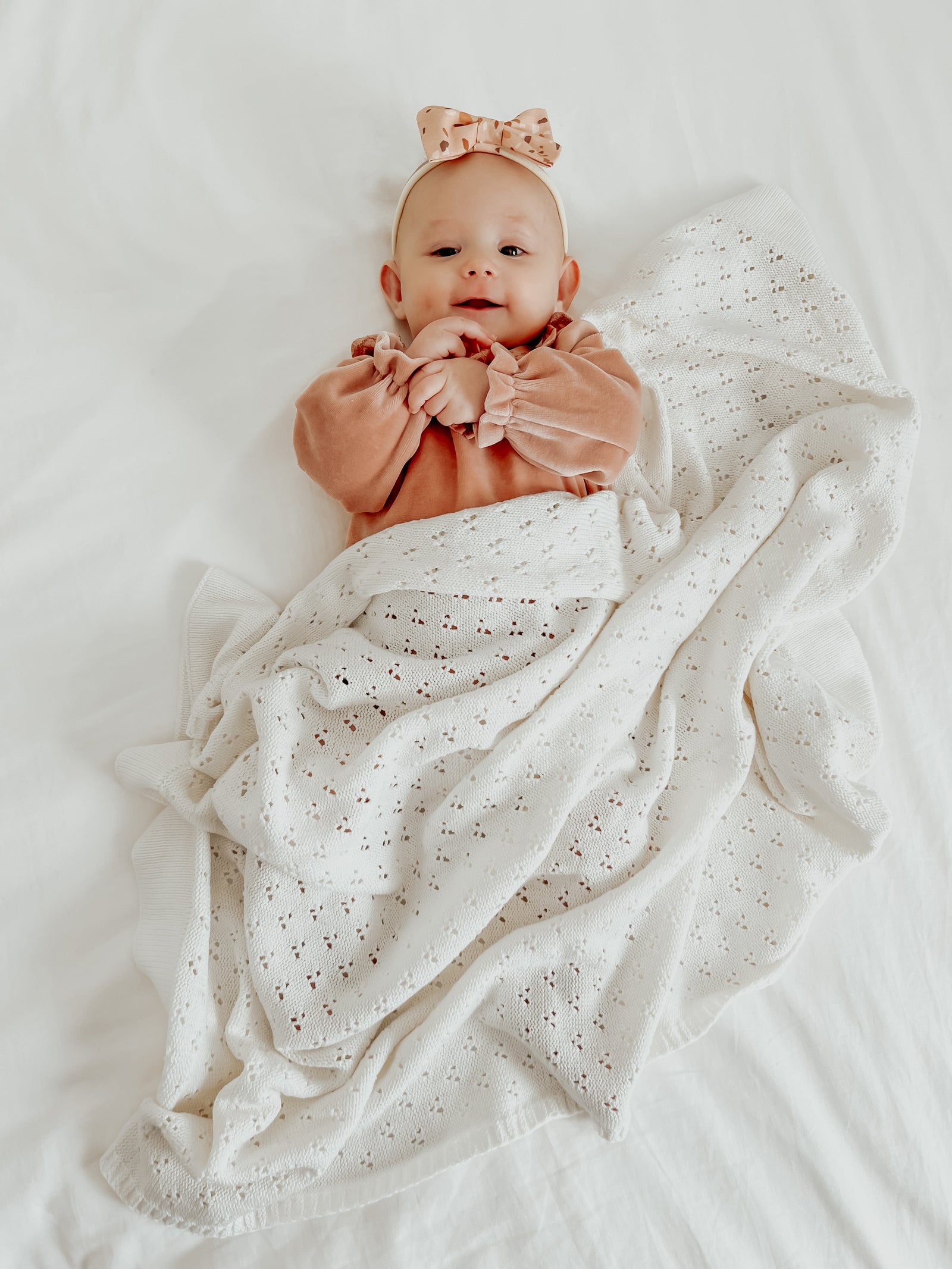Vanilla Pointelle Knit Blanket