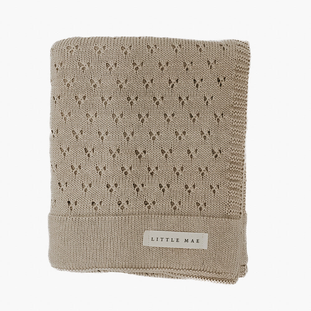 Toffee Pointelle Knit Blanket