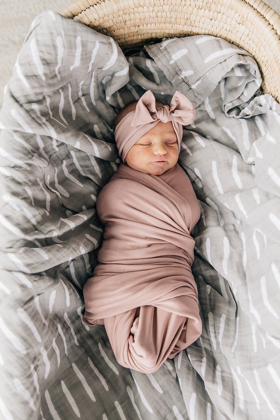 Dusty Rose Bamboo Swaddle Blanket + Head Wrap Set