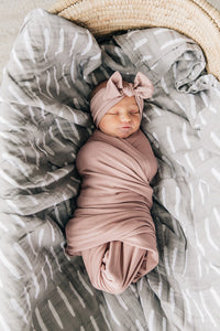 Dusty Rose Bamboo Swaddle Blanket + Head Wrap Set