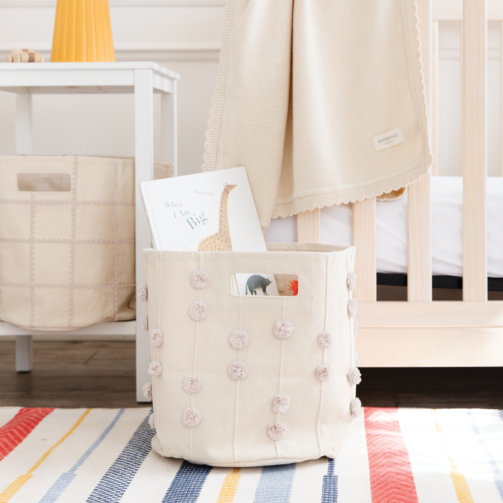 Pompom Storage Basket - Blush Oat