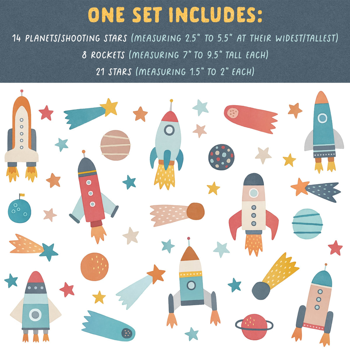 One Small Step Rocket Ship Fabric Wall Decal Set