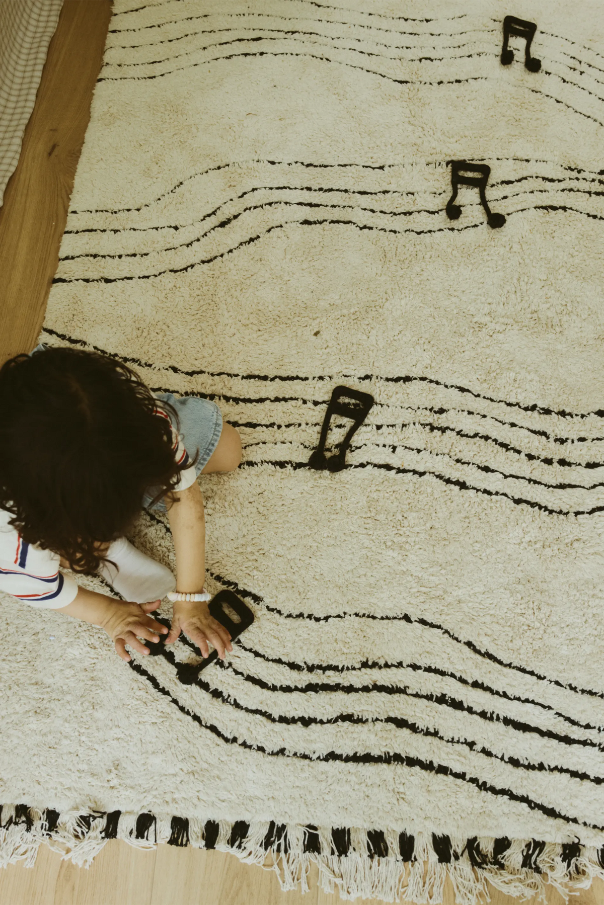 Black Musical Notes Washable Play Rug
