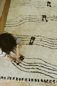 Black Musical Notes Washable Play Rug