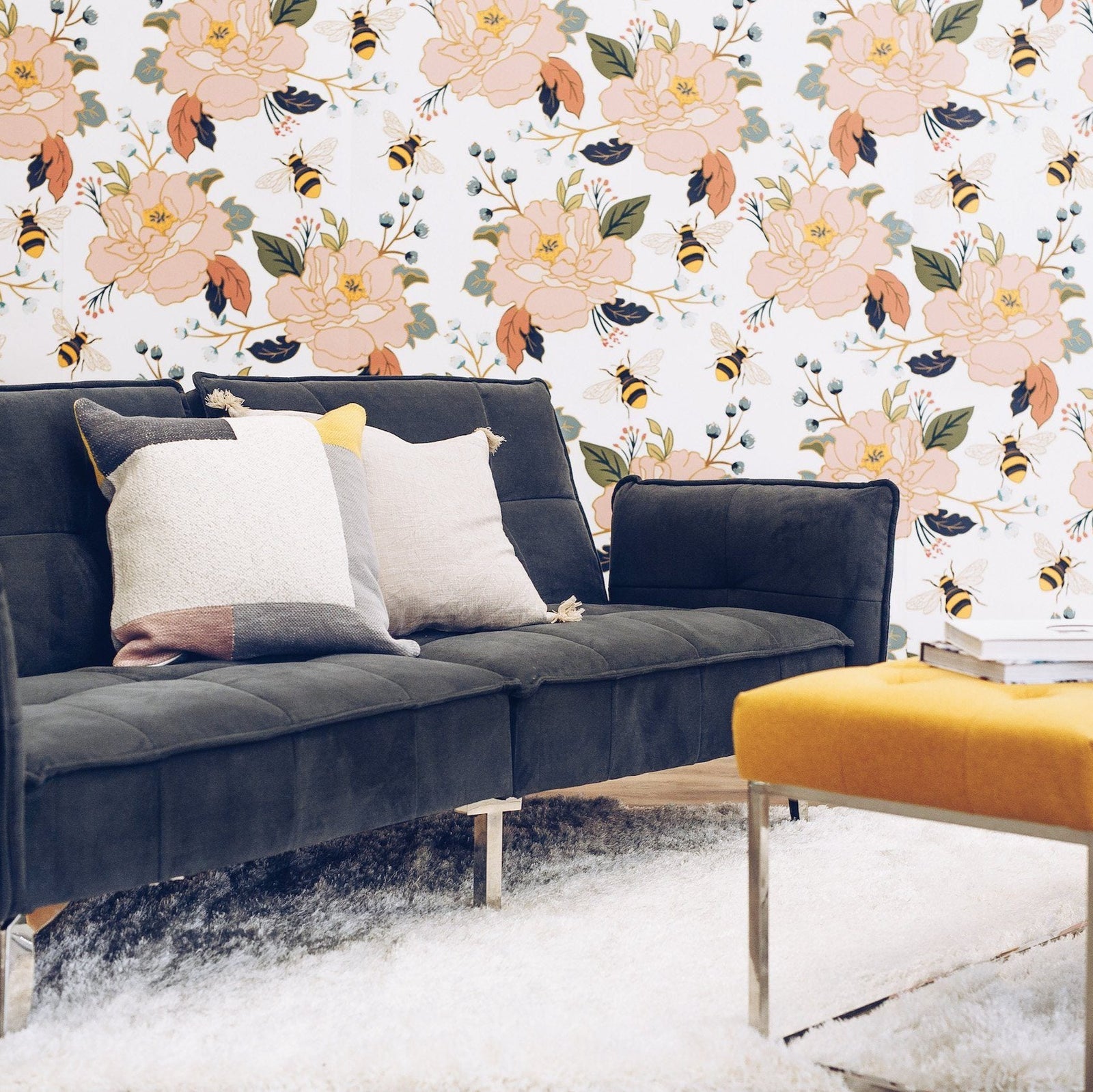 Flowers + Honey Bee Wallpaper Mural - Project Nursery