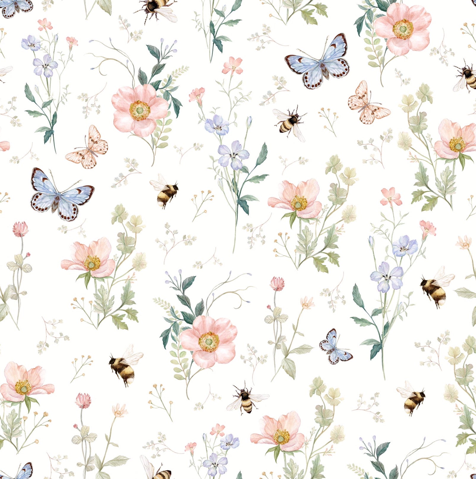 A wallpaper featuring a floral pattern with various colors and butterflies.