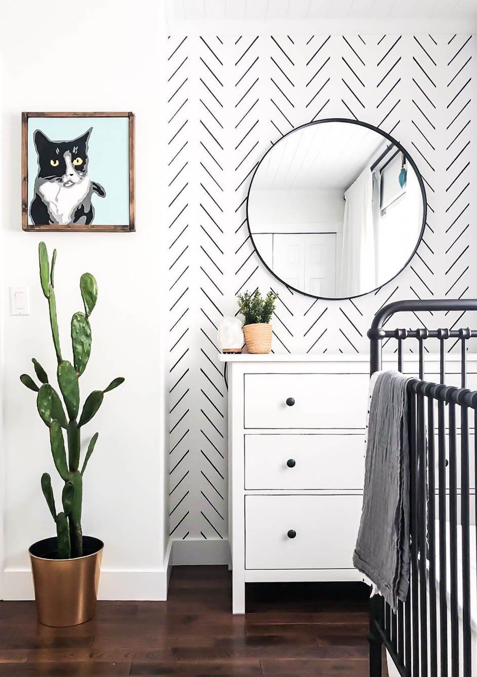 Black Delicate Herringbone Wallpaper - Project Nursery