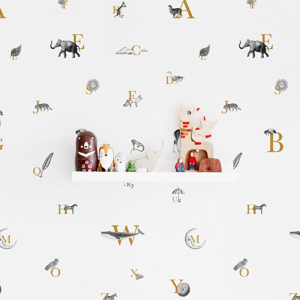 Alphabet Pattern Wallpaper with Illustrations – Project Nursery