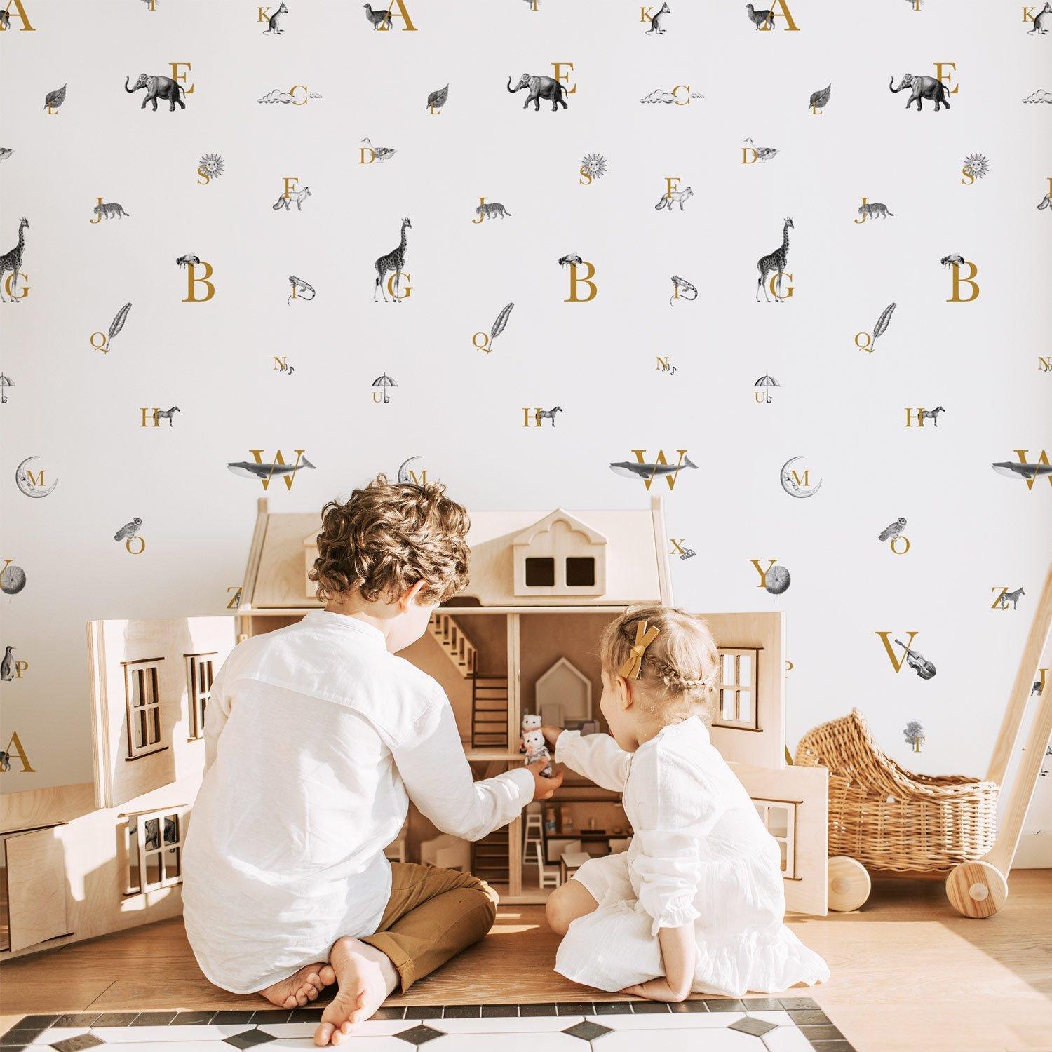 Alphabet Pattern Wallpaper with Illustrations - Project Nursery