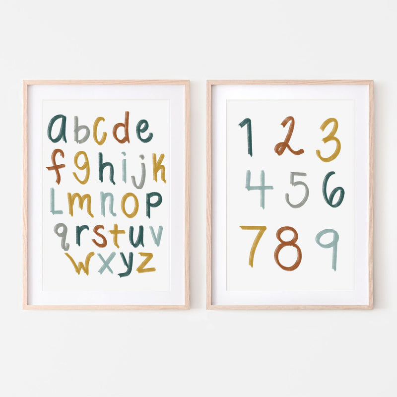 Retro Boys Alphabet + Numbers Art Print - Set of 2 - Project Nursery