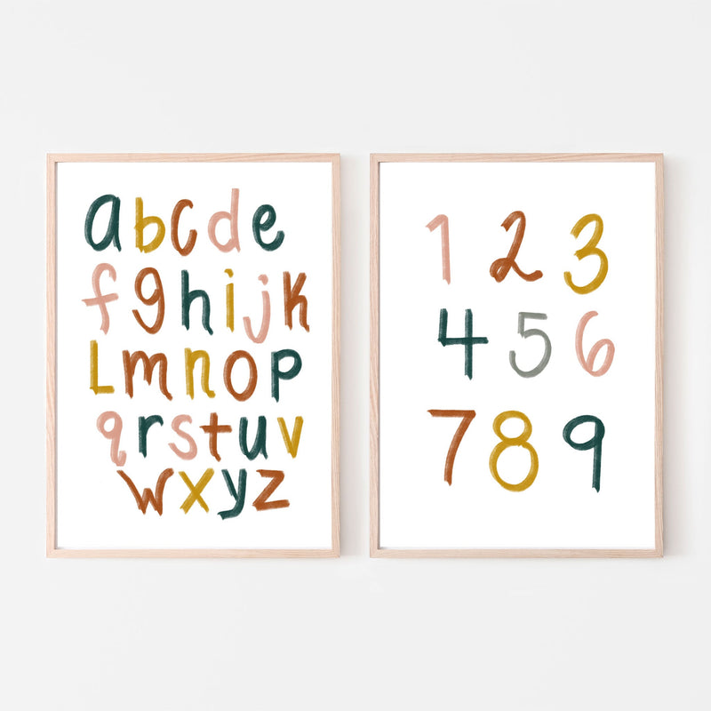 Retro Girls Alphabet + Numbers Art Print - Set of 2 - Project Nursery