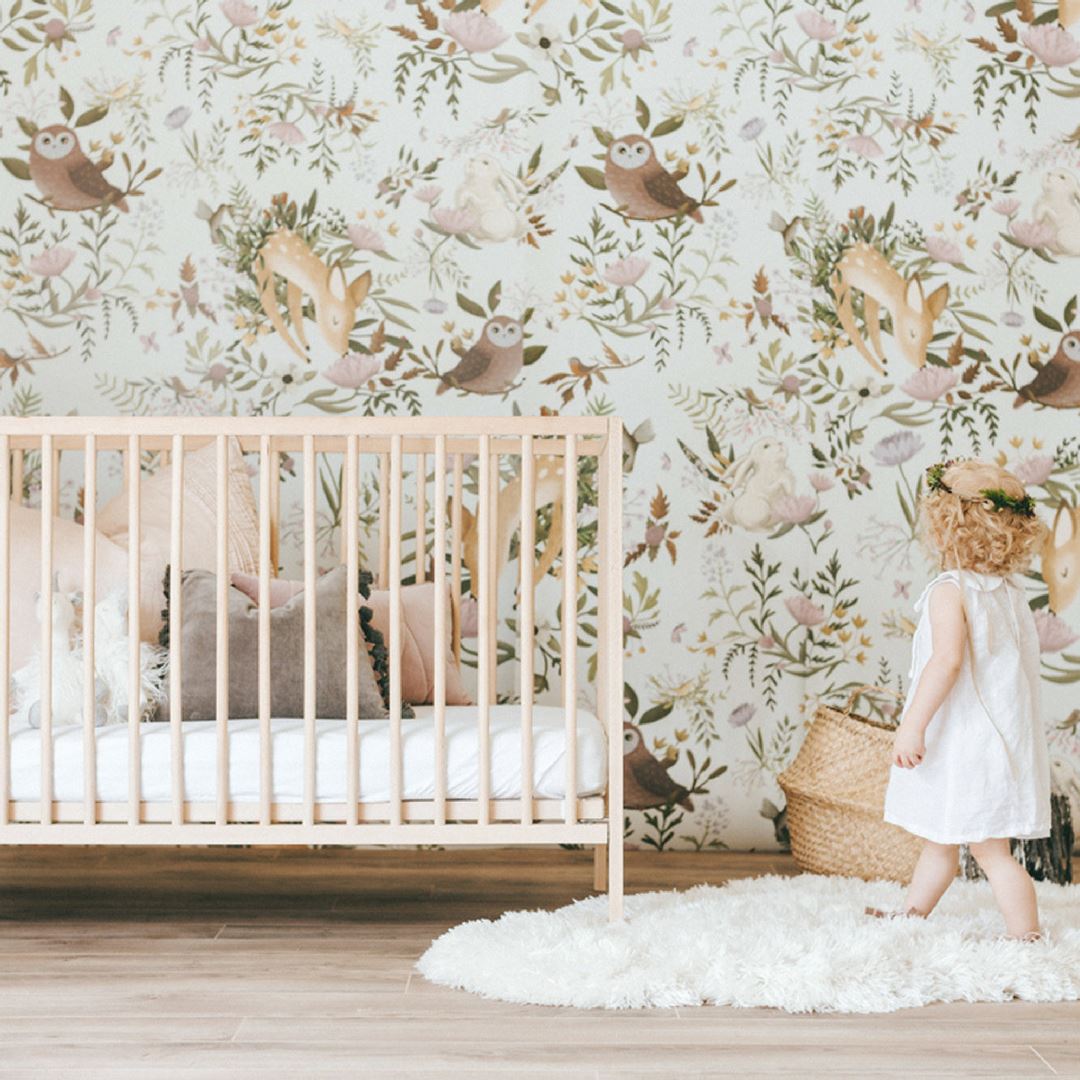 Oh Deer Wallpaper Mural - nursery setting white background - Project Nursery