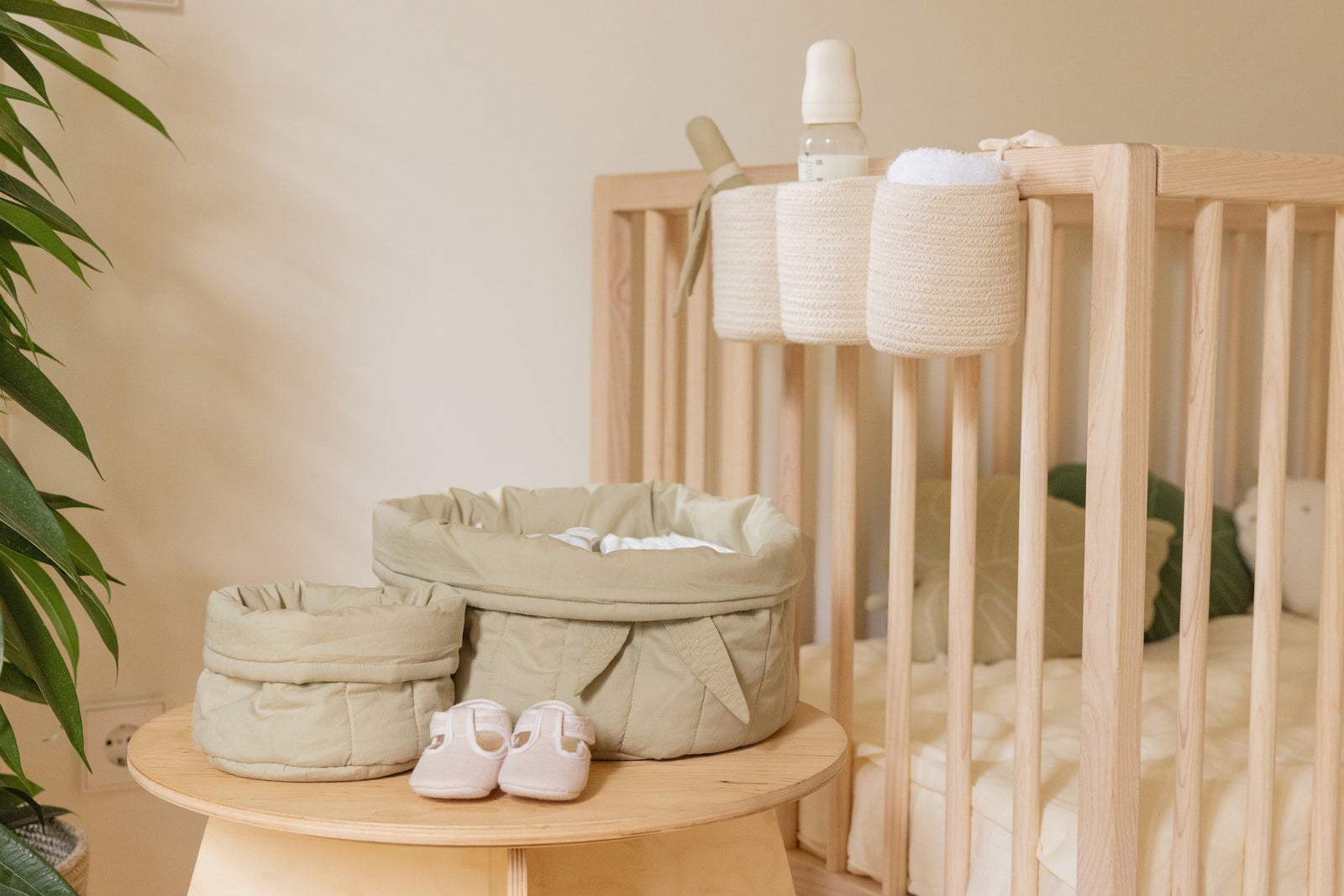 Bambie Set of Two Quilted Baskets - Olive