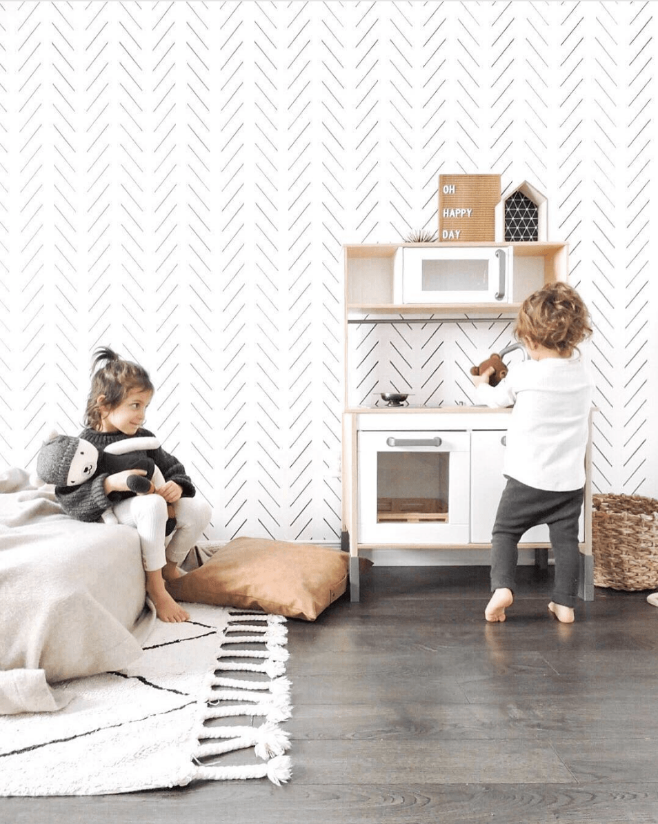 Black Delicate Herringbone Baby Room Wallpaper - Project Nursery