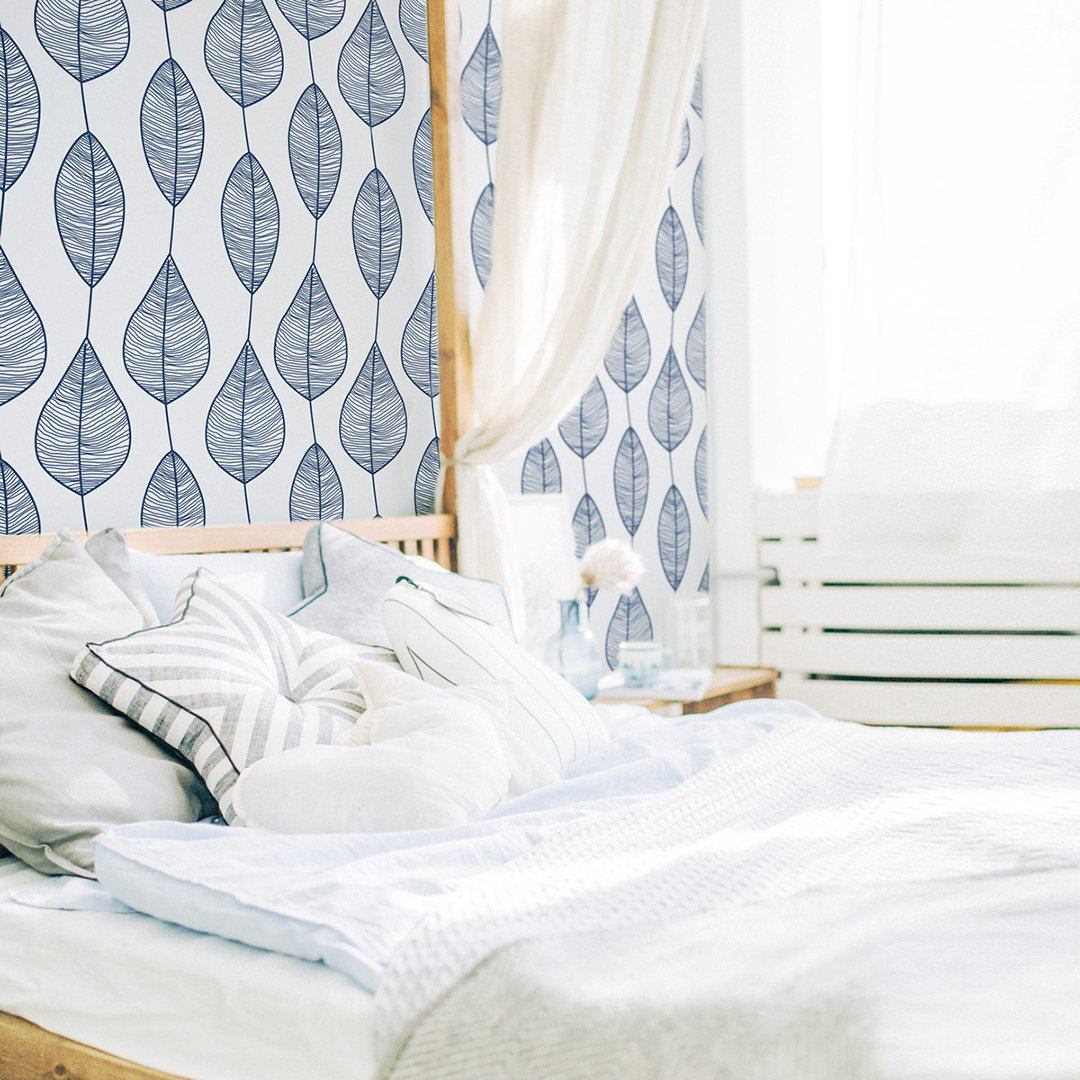 Blue Stripy Leaves Wallpaper - Project Nursery