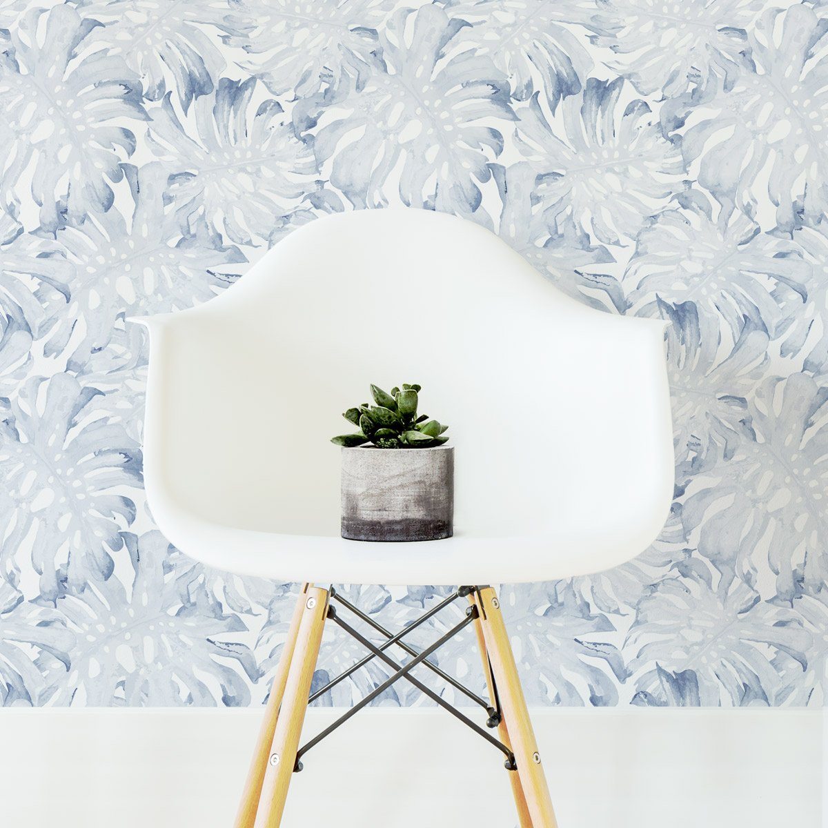 Blue Monstera Leaf Wallpaper - Project Nursery