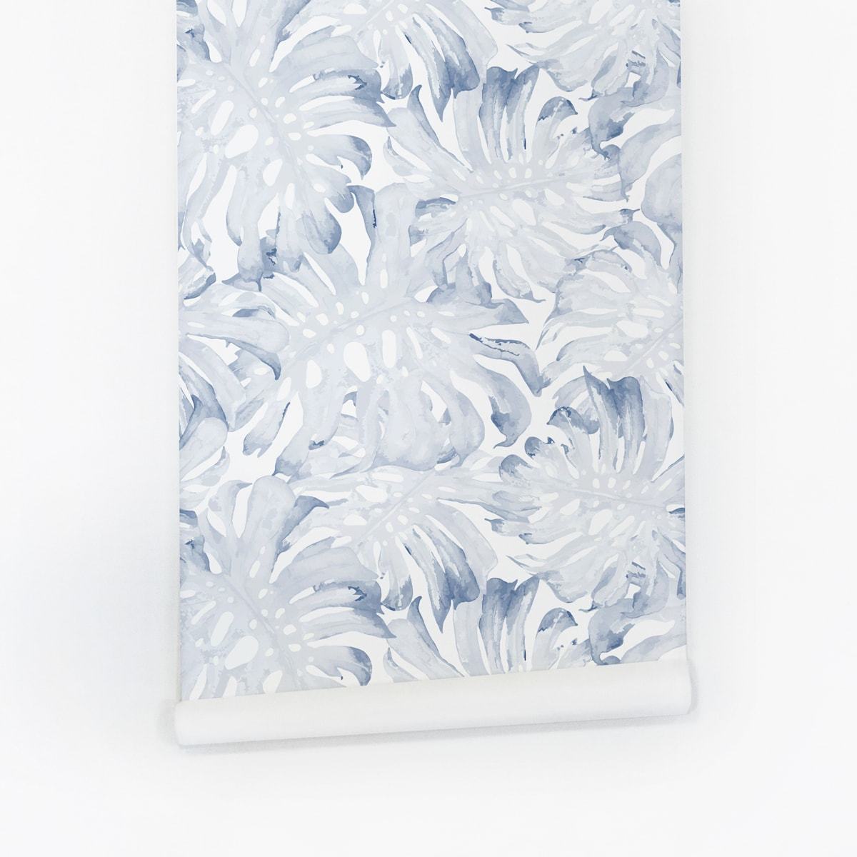 Blue Monstera Leaf Wallpaper - Project Nursery