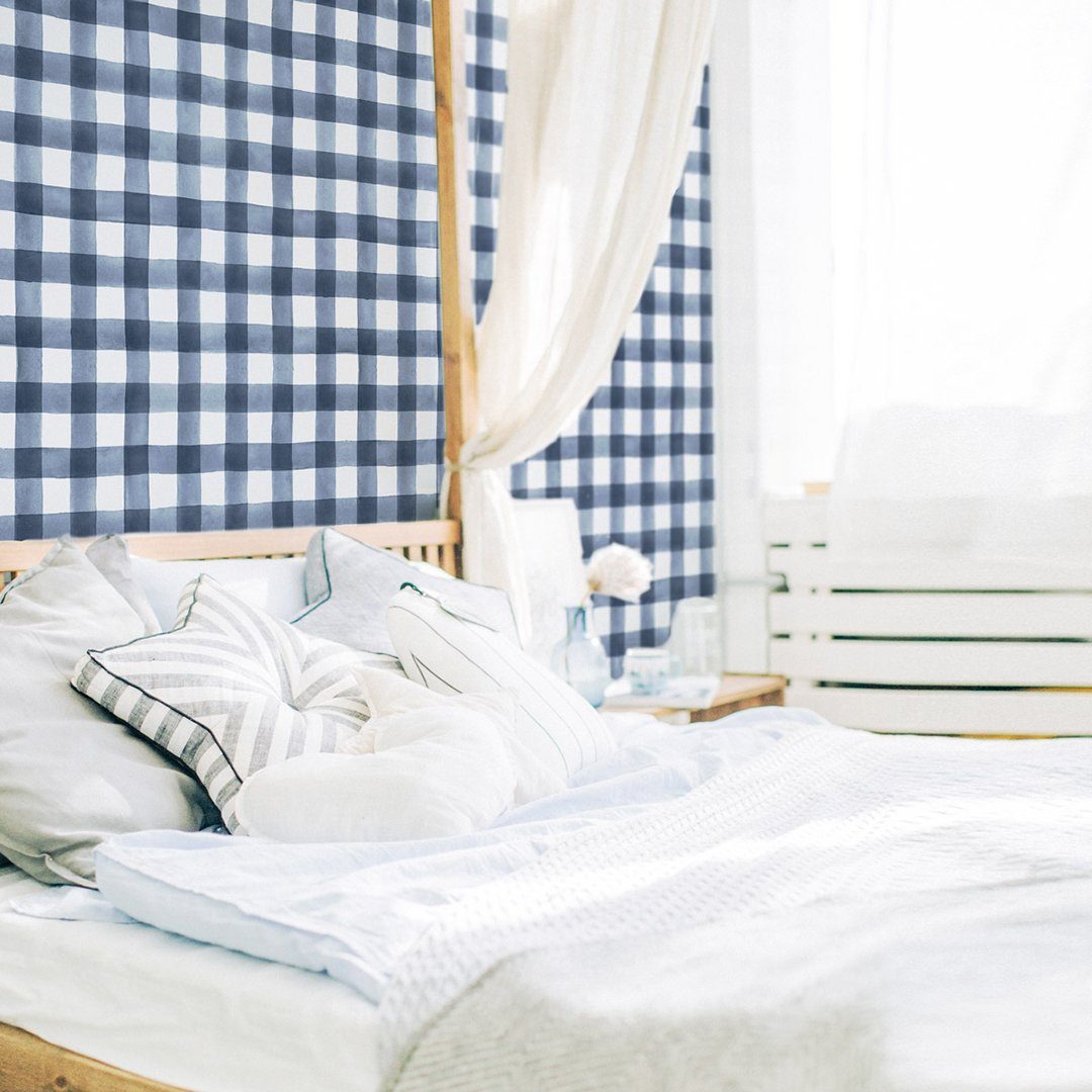 Blue Watercolor Gingham Wallpaper - Project Nursery