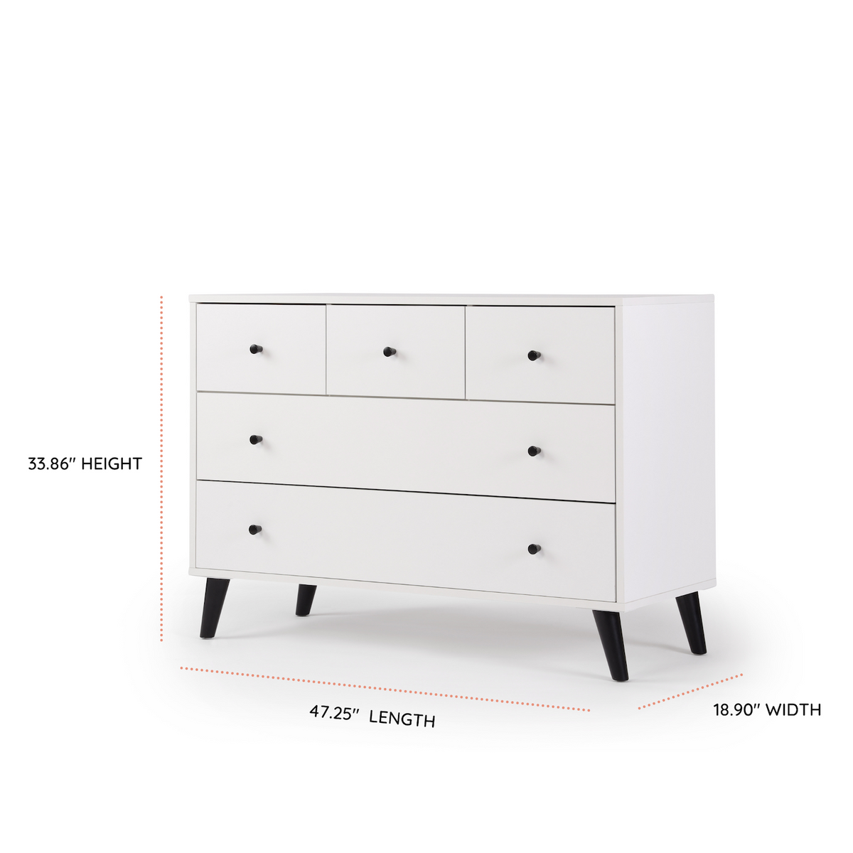 Austin 5-drawer Dresser - White/Black