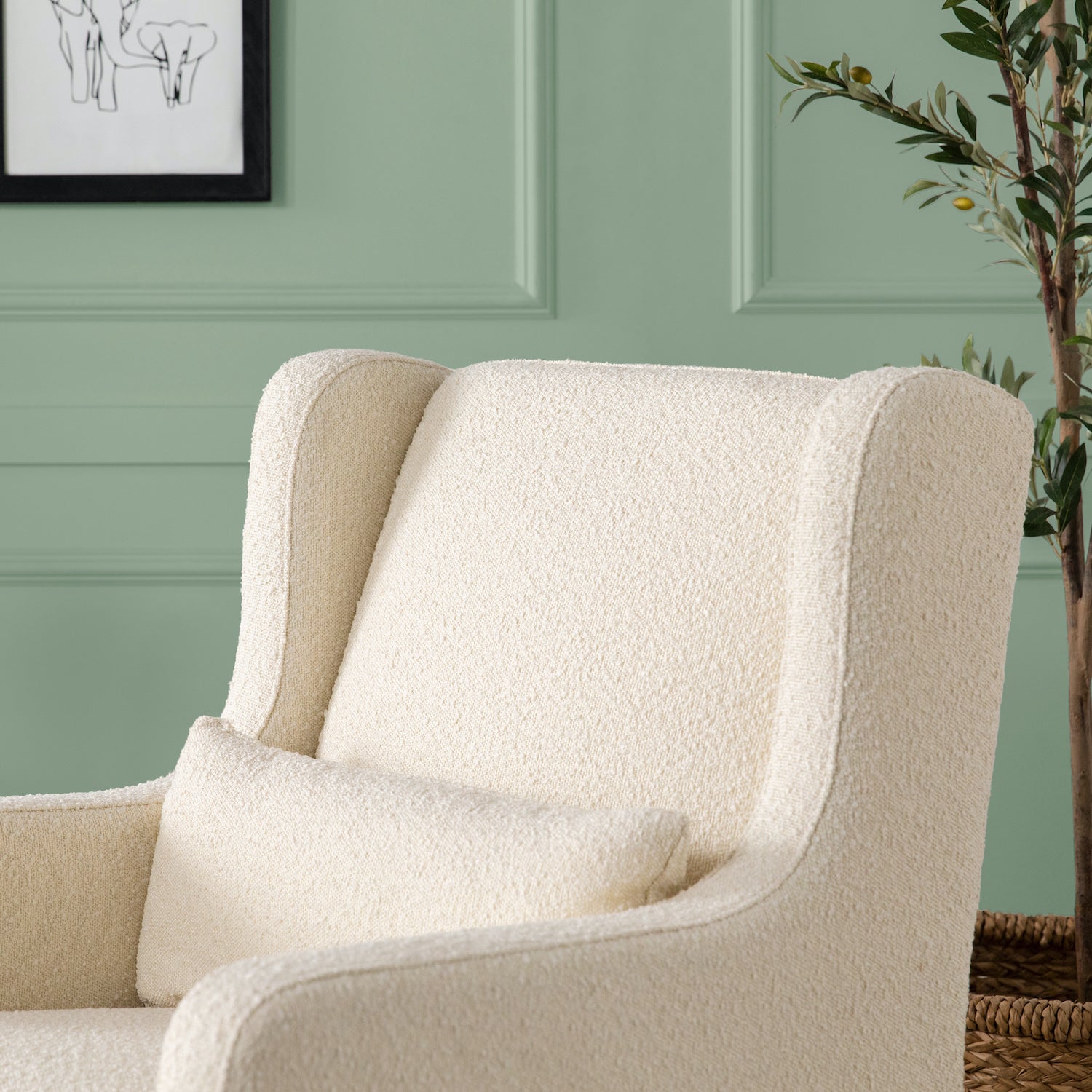Adrian Swivel Glider with Storage Ottoman in Ivory Boucle fabric - Project Nursery
