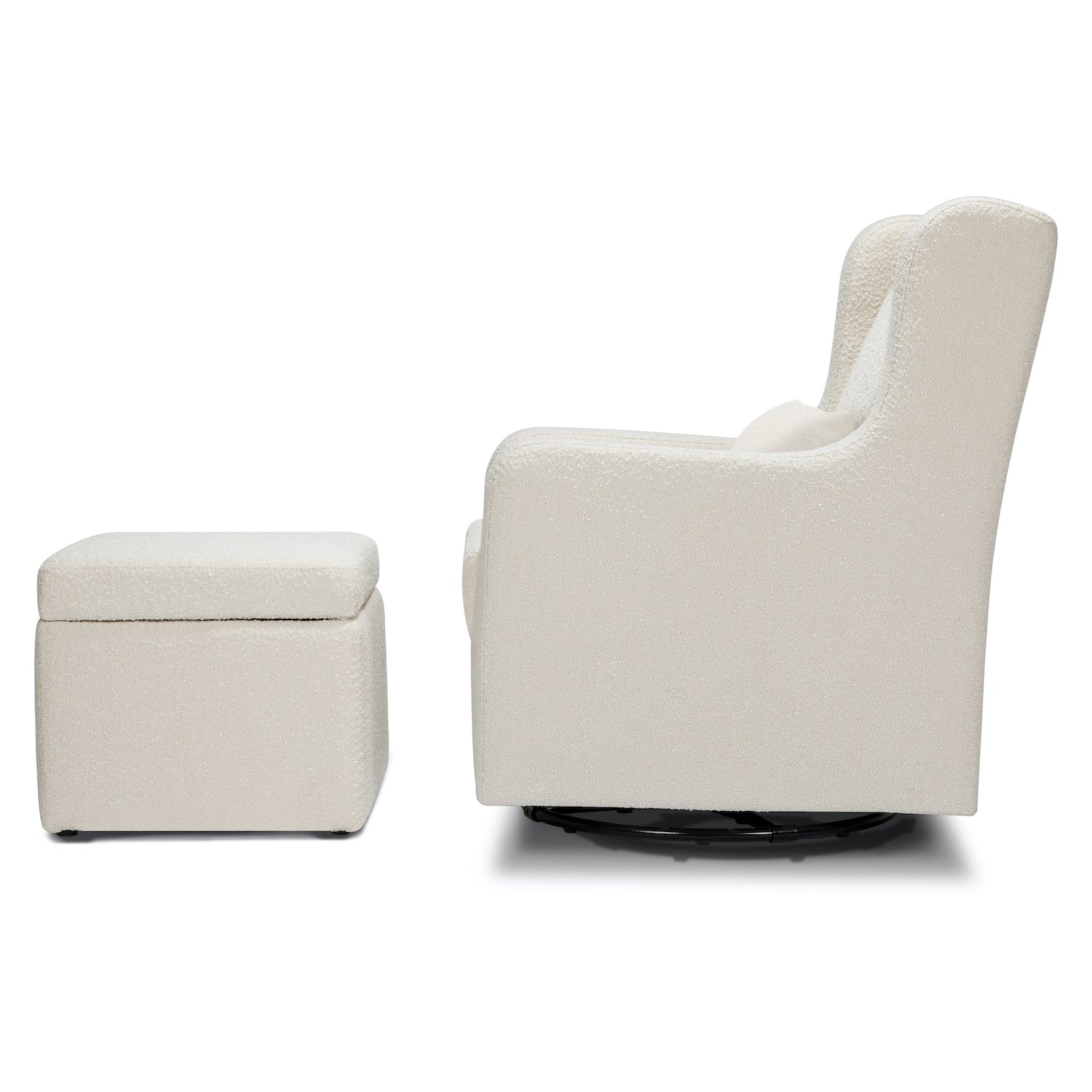 Adrian Swivel Glider with Storage Ottoman in Ivory Boucle fabric - Project Nursery