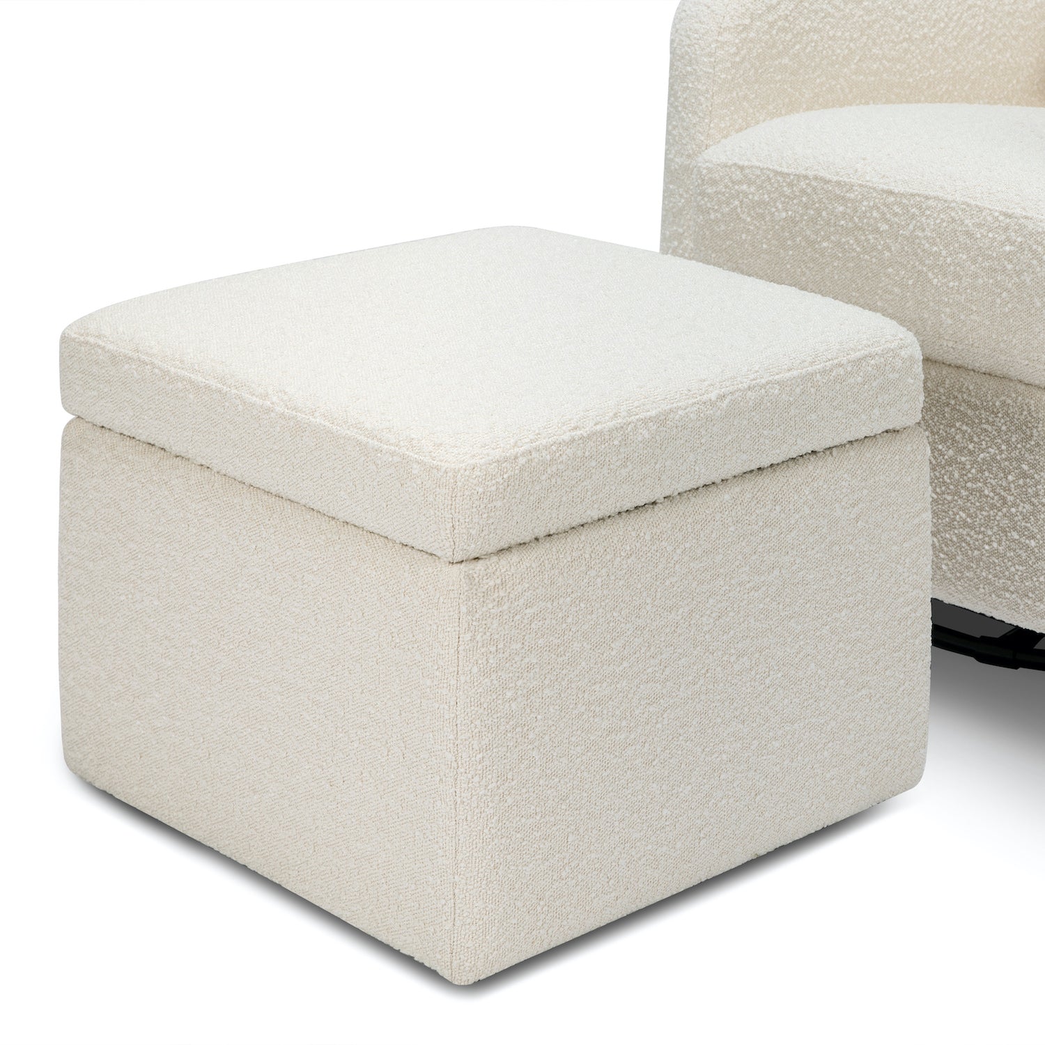 Adrian Swivel Glider with Storage Ottoman in Ivory Boucle fabric - Project Nursery