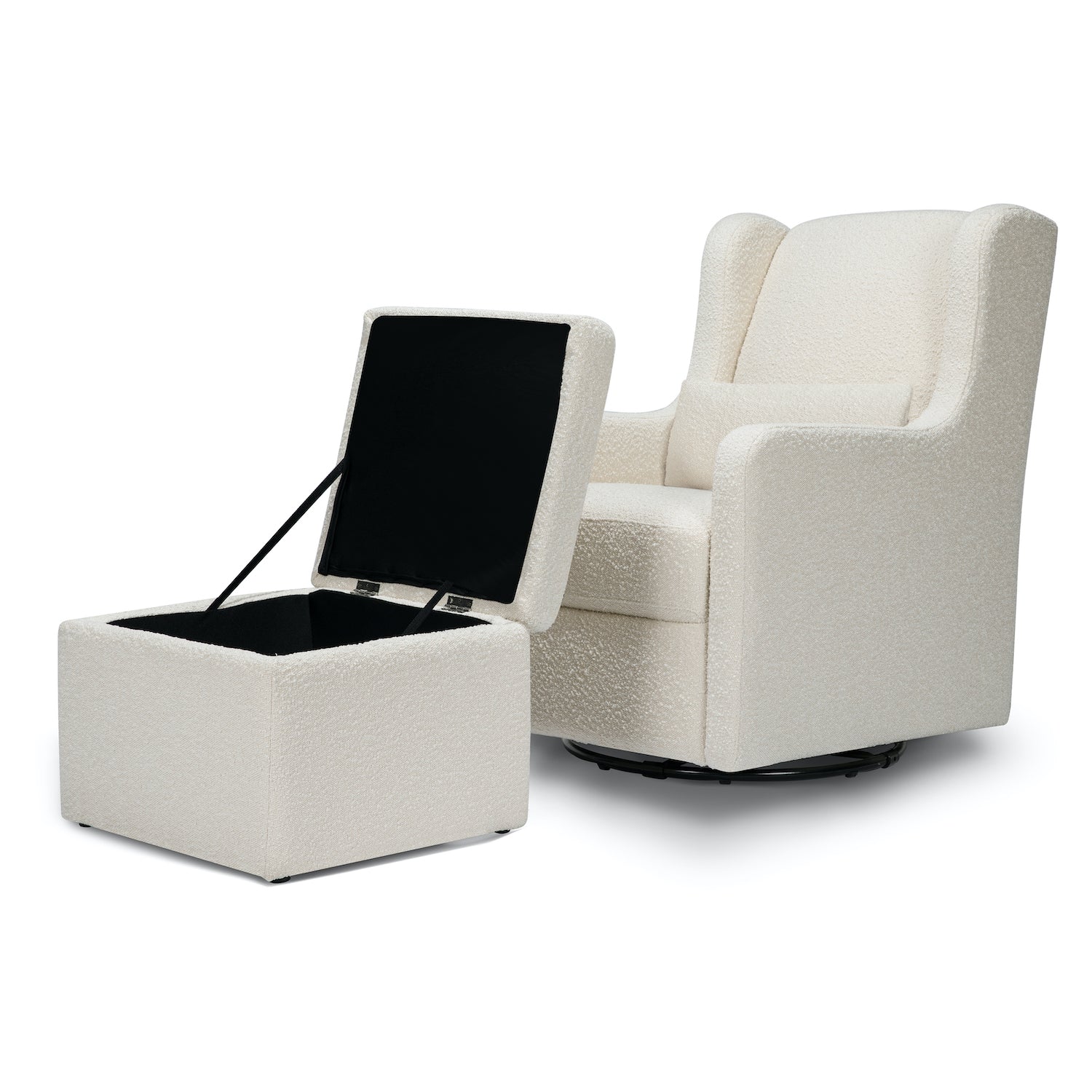 Adrian Swivel Glider with Storage Ottoman in Ivory Boucle fabric - Project Nursery