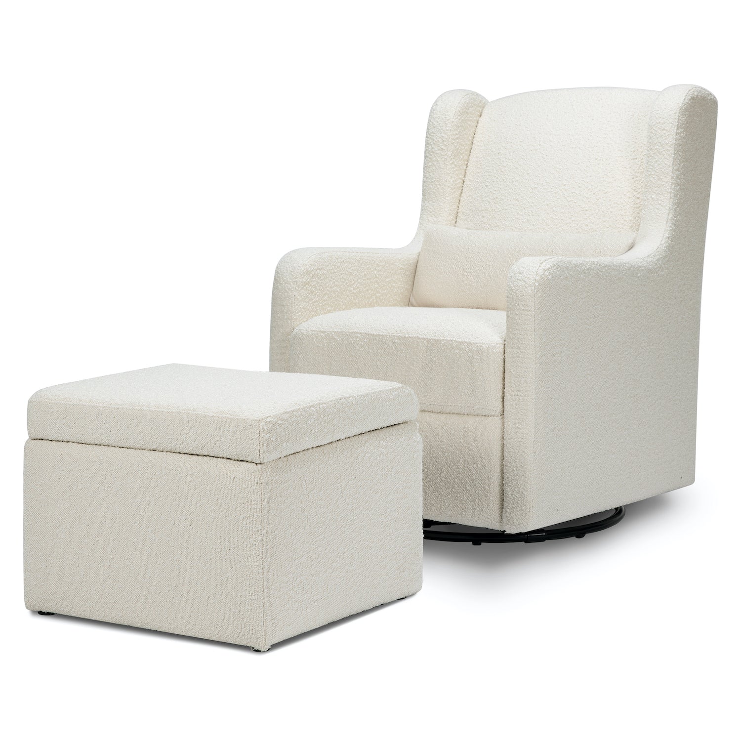 Adrian Swivel Glider with Storage Ottoman in Ivory Boucle fabric - Project Nursery