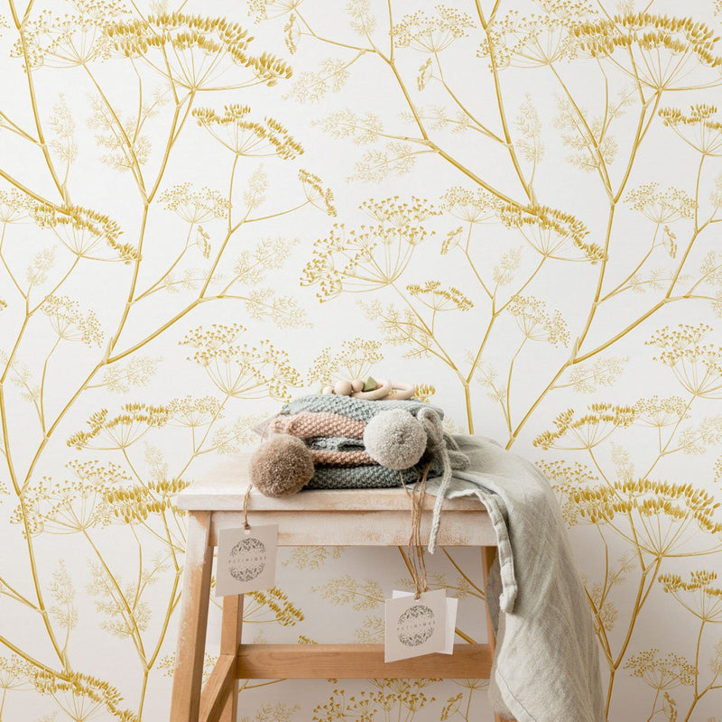 Golden Yellow Botanical Wildflower Wallpaper - Project Nursery