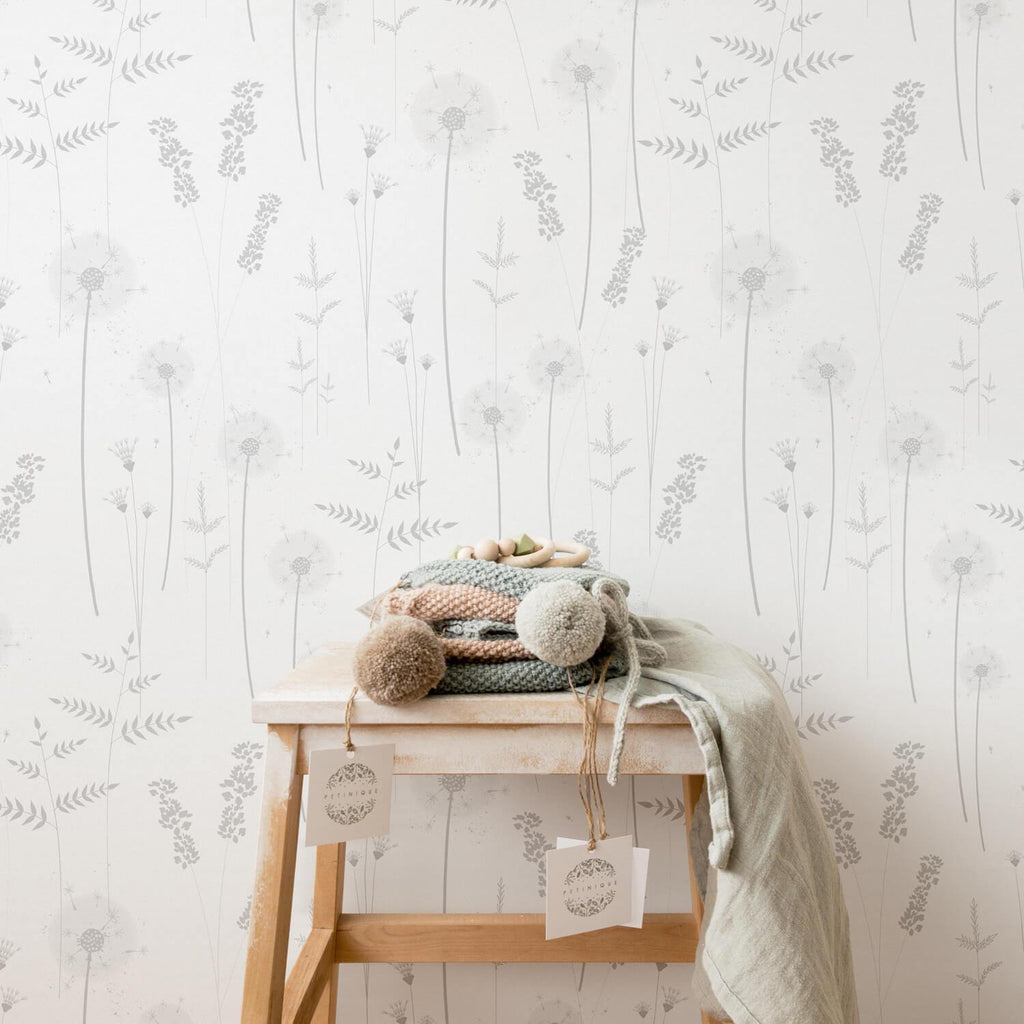 Gray Botanical Wildflower Wallpaper - Project Nursery