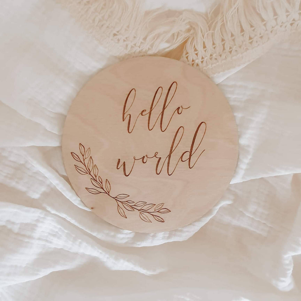 Hello World Etched Leaf Wooden Plaque – Project Nursery