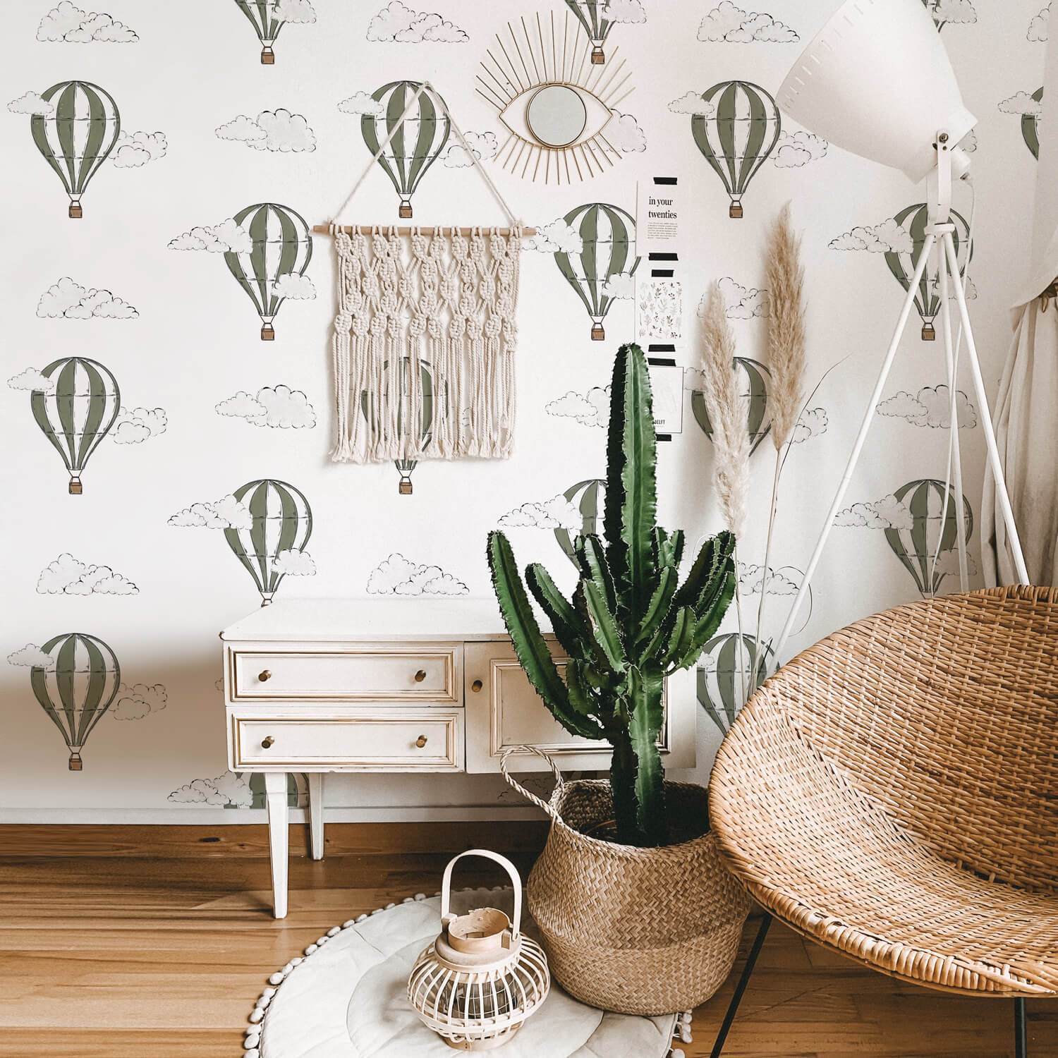 Khaki Green Air Balloon Wallpaper - Project Nursery