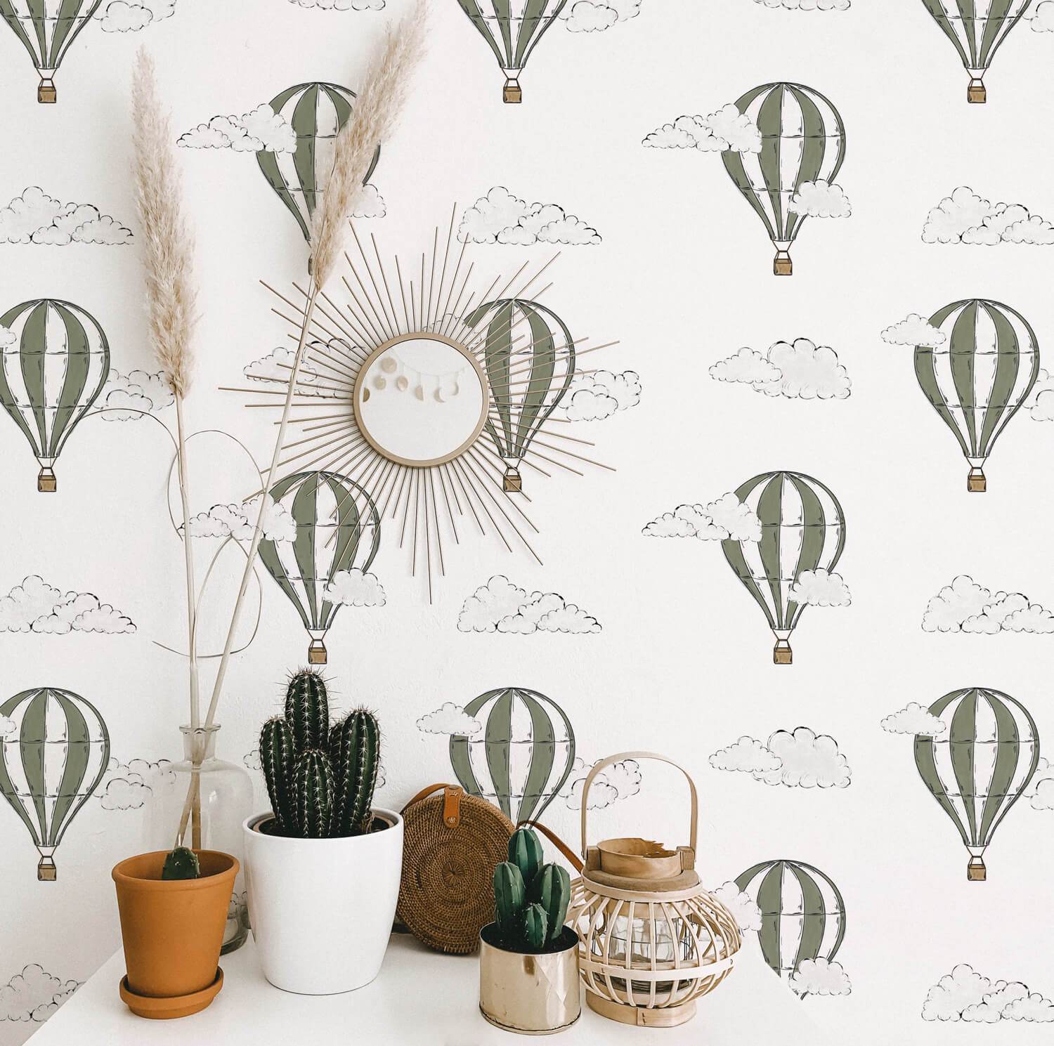 Khaki Green Air Balloon Wallpaper - Project Nursery