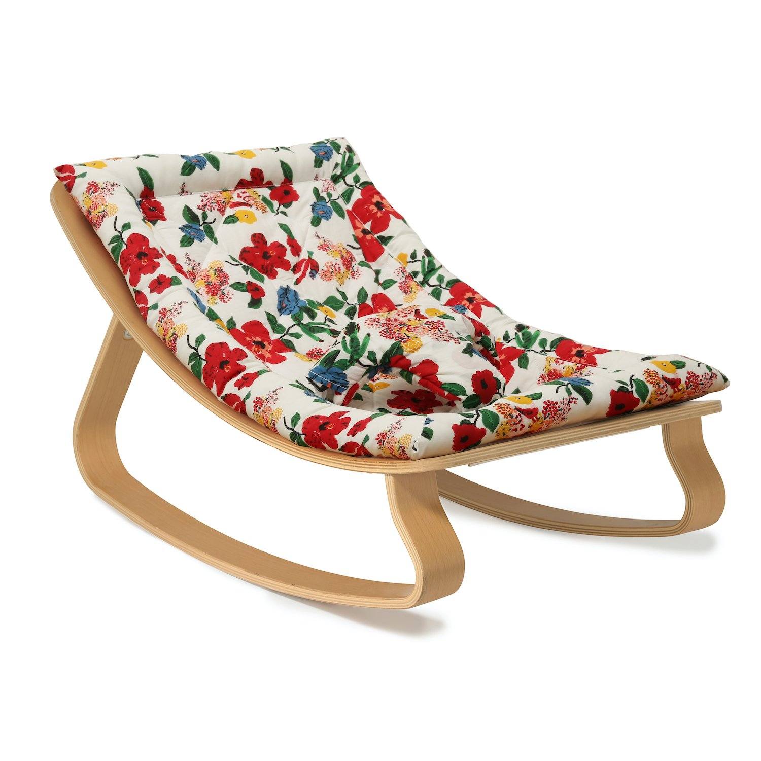 Charlie Crane LEVO Baby Rocker - Beech with Hibiscus Cushion