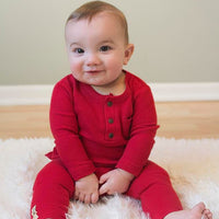Organic Thermal Drawstring Fitted Pants - Ruby - Project Nursery