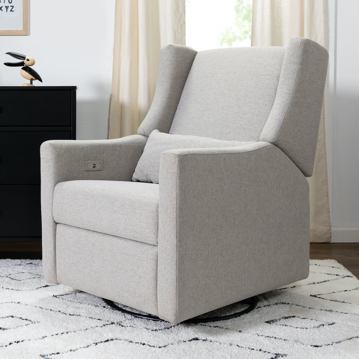 Kiwi Electronic Recliner and Swivel Glider in Eco-Performance Fabric with USB port - Grey - Project Nursery