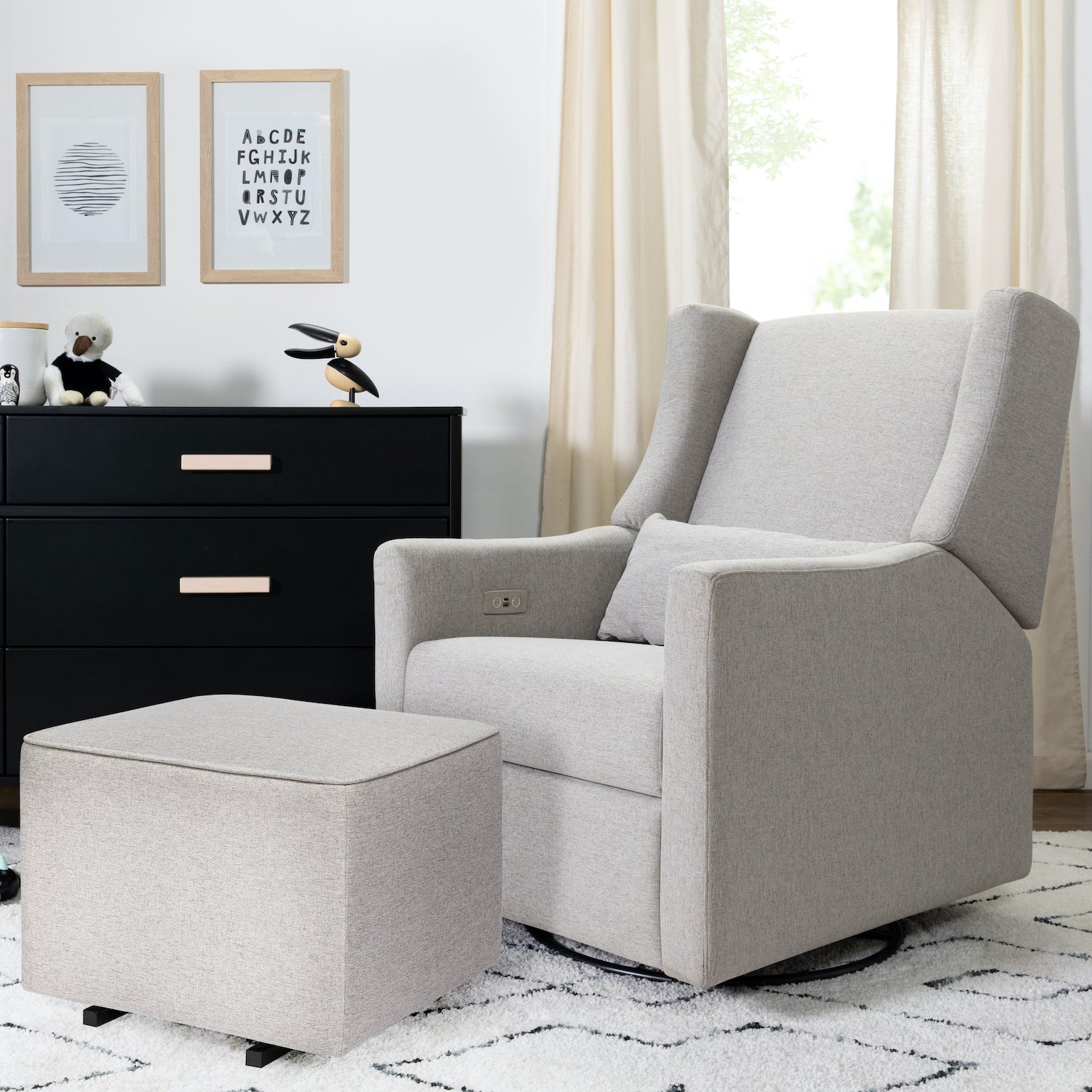 Kiwi Electronic Recliner and Swivel Glider in Eco-Performance Fabric with USB port - Grey - Project Nursery