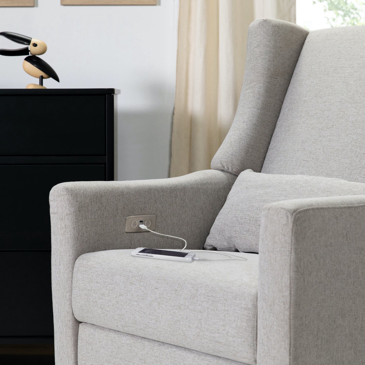 Kiwi Electronic Recliner and Swivel Glider in Eco-Performance Fabric with USB port - Grey - Project Nursery