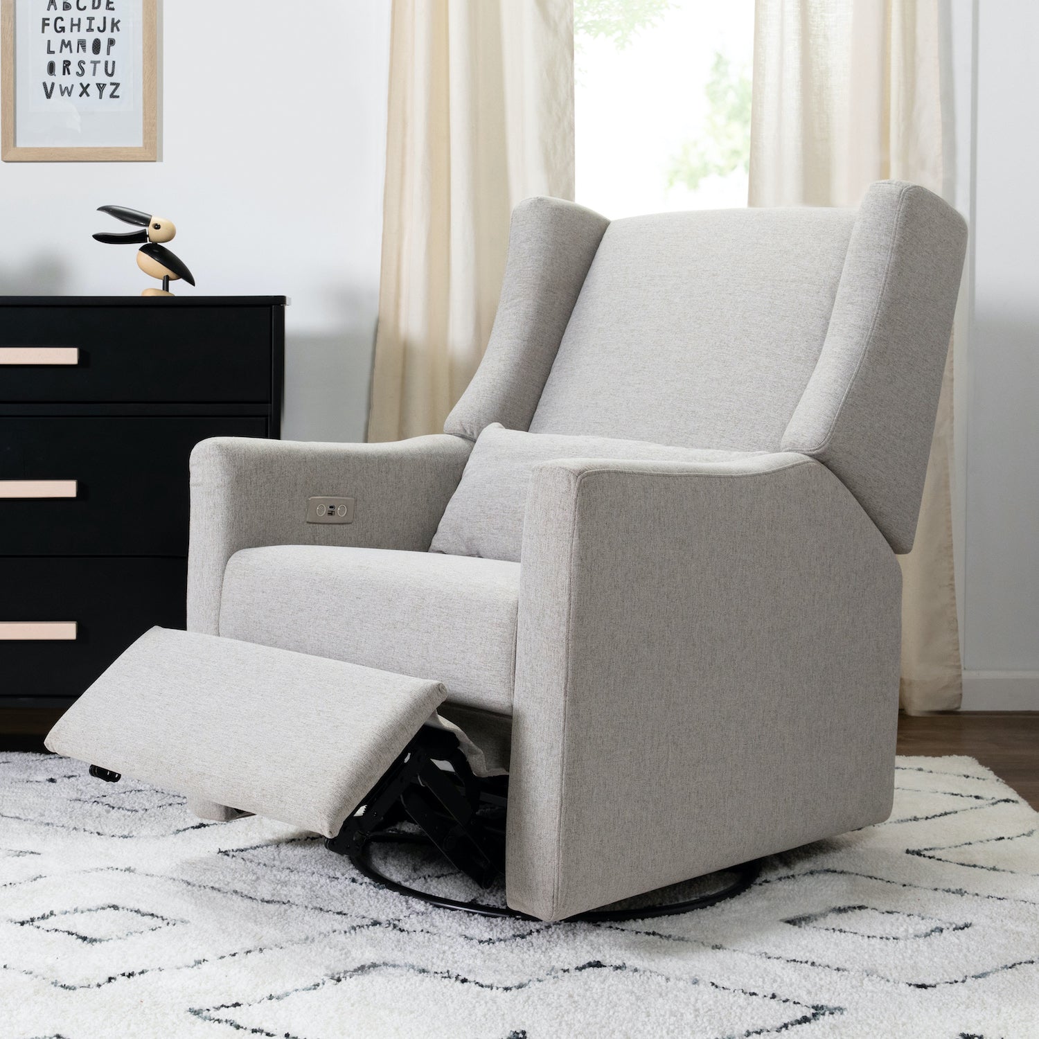 Kiwi Electronic Recliner and Swivel Glider in Eco-Performance Fabric with USB port - Grey - Project Nursery