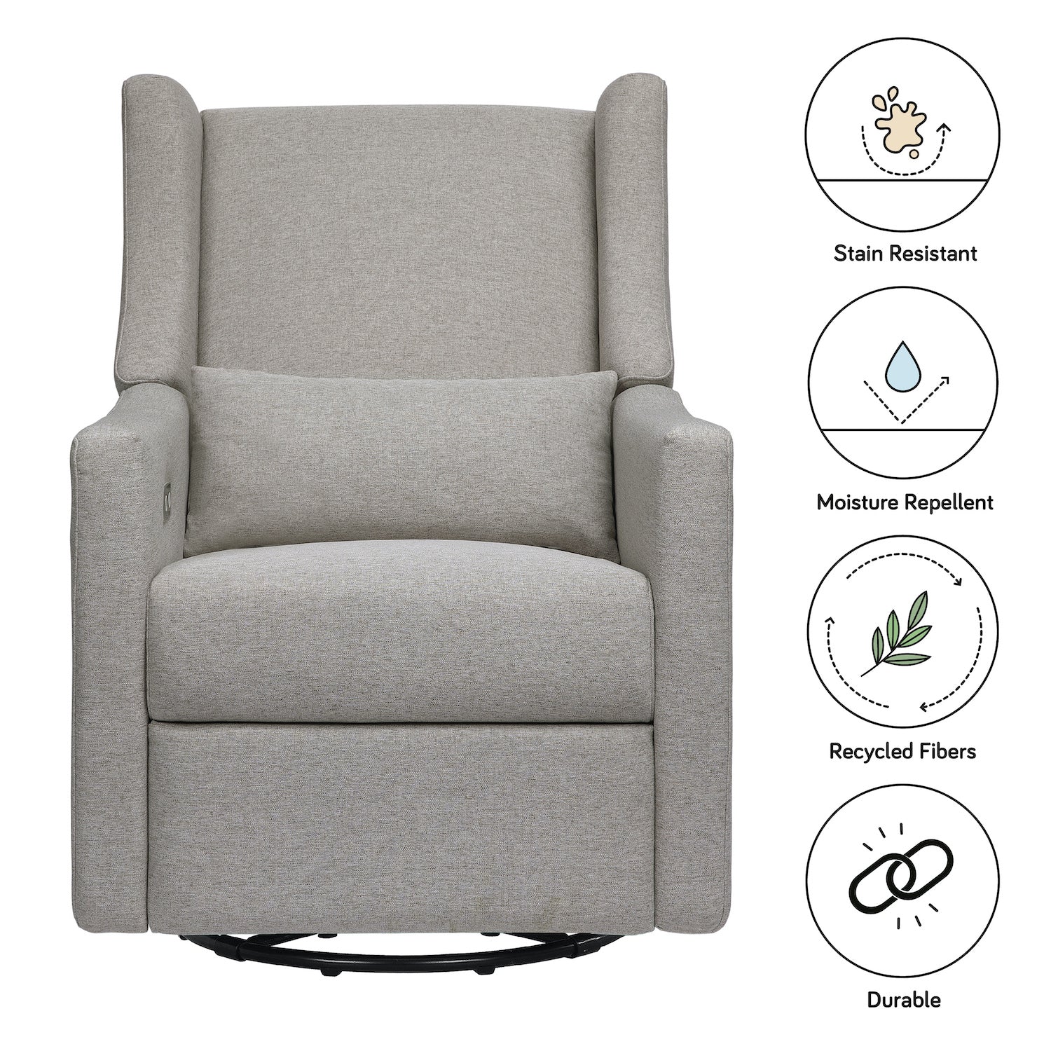 Kiwi Electronic Recliner and Swivel Glider in Eco-Performance Fabric with USB port - Grey - Project Nursery