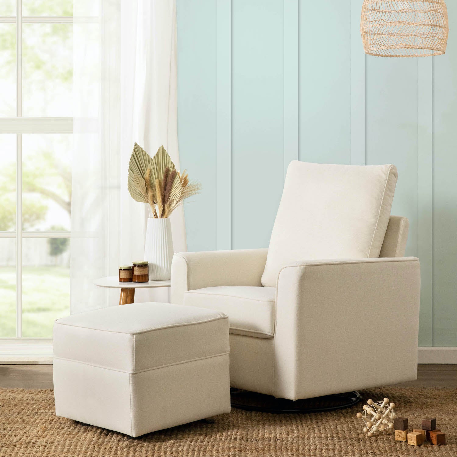 Willa-Alden Gliding Ottoman in Eco-Performance Fabric - Cream - Project Nursery