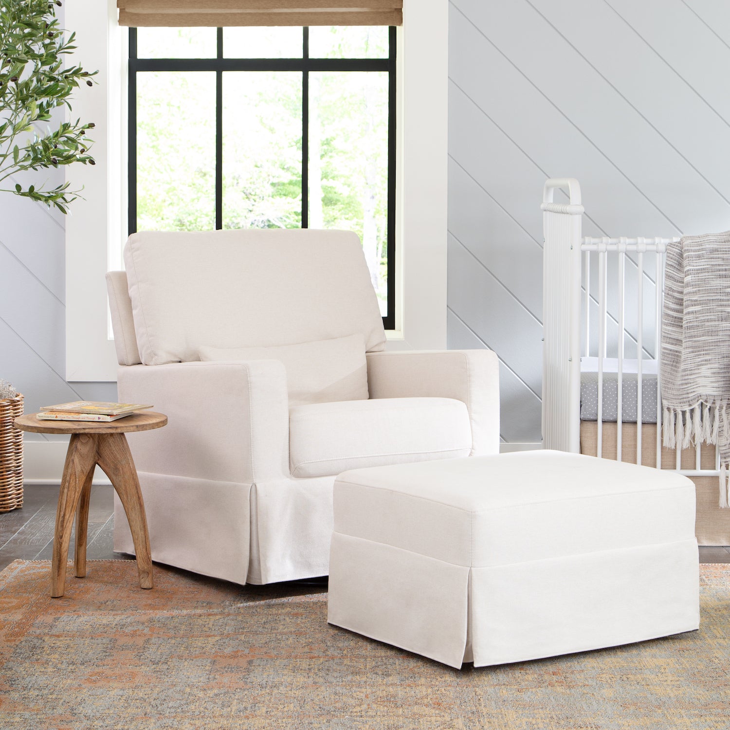 Crawford Gliding Ottoman in Eco-Performance Fabric - Cream - Project Nursery