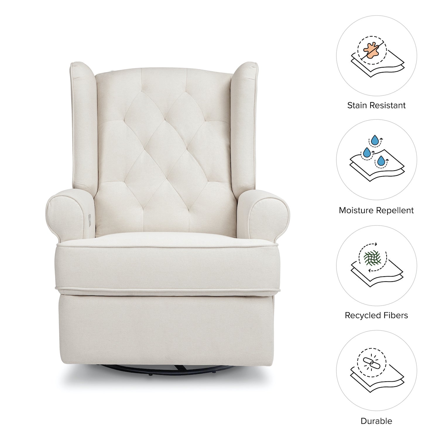 Harbour Electronic Recliner + Swivel Glider in Eco-Performance Fabric with USB Port - Cream - Project Nursery